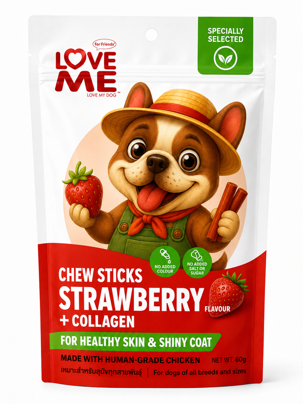 تشویقی سگ Love Me مدل Chew Sticks با طعم توتفرنگی و کلاژن 60 گرمی