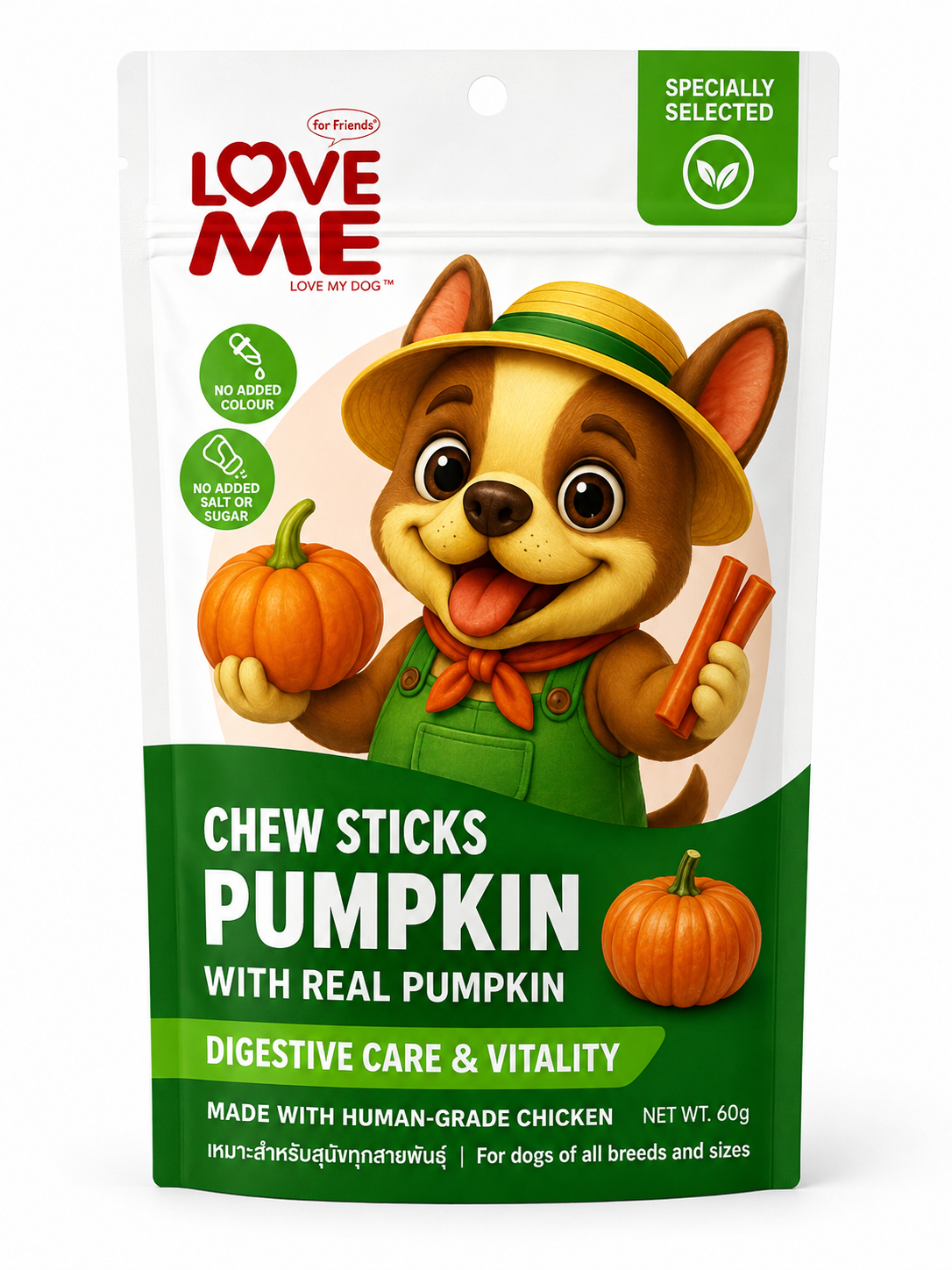 تشویقی سگ Love Me مدل Chew Sticks با طعم کدو حلوایی واقعی ۶۰ گرمی