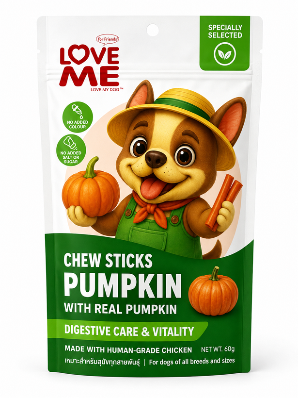 تشویقی سگ Love Me مدل Chew Sticks با طعم کدو حلوایی واقعی ۶۰ گرمی