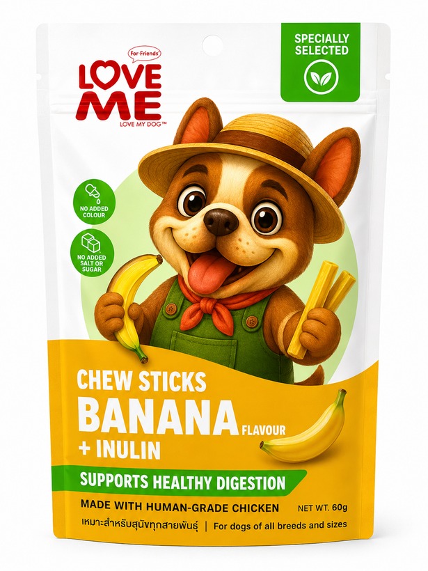 تشویقی سگ Love Me مدل Chew Sticks با طعم موز و اینولین ۶۰ گرمی