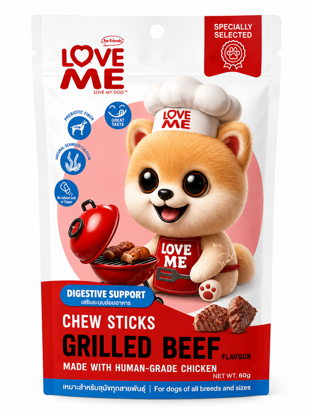 تشویقی سگ Love Me مدل Chew Sticks با طعم گوشت گریل شده ۶۰ گرمی